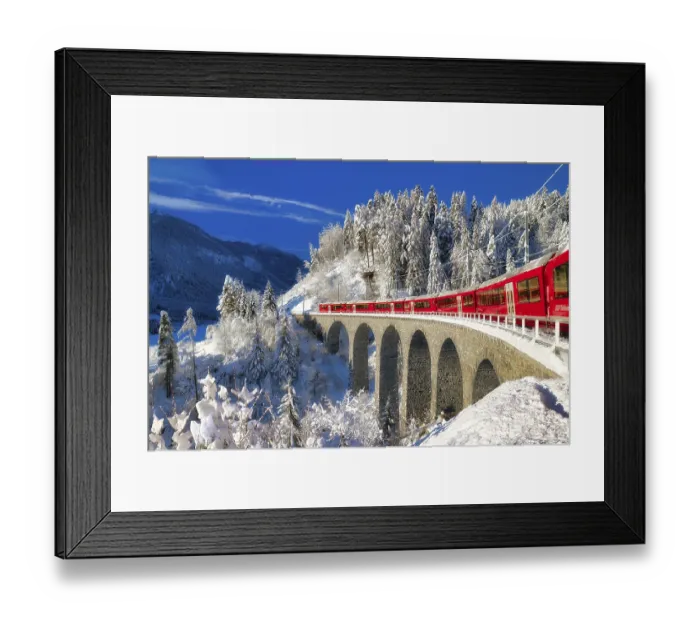 Framed Print : Rhaetian railway on viaduct in winter landscape