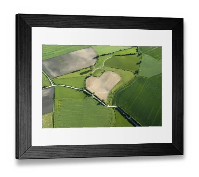 Framed Print : Aerial view of a heart-shaped field