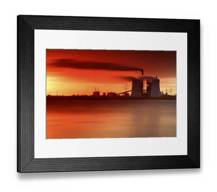 Framed Print : Lignite-fired power plant, Schkopau am See power plant at sunrise