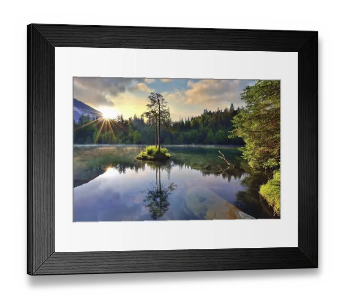 Framed Print : Lake Crestasee at sunrise, water reflection