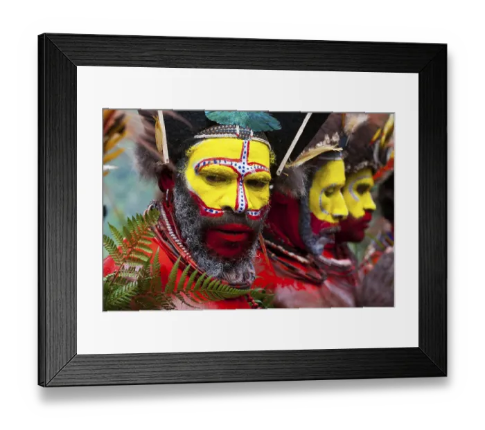 Framed Print : Men in colourfully decorated costumes with face Framed Print : Men in colourfully decorated costumes with face
