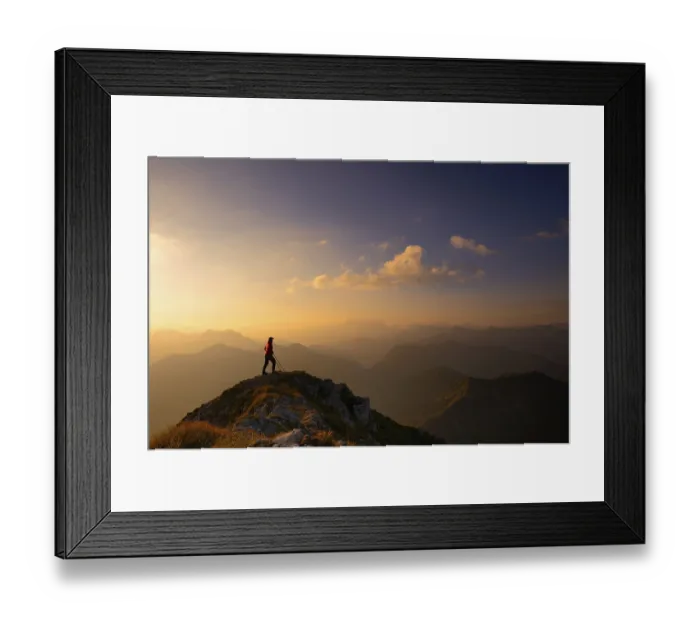Framed Print : Ammer Mountains with climber at sunrise Framed Print : Ammer Mountains with climber at sunrise