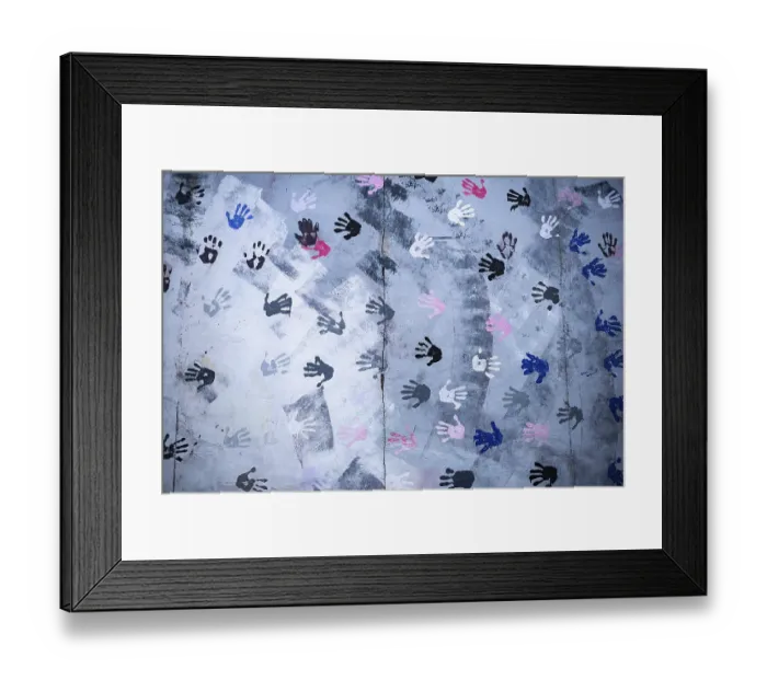 Framed Print : Mural Touch The Wall, Mural Hands with Handprints