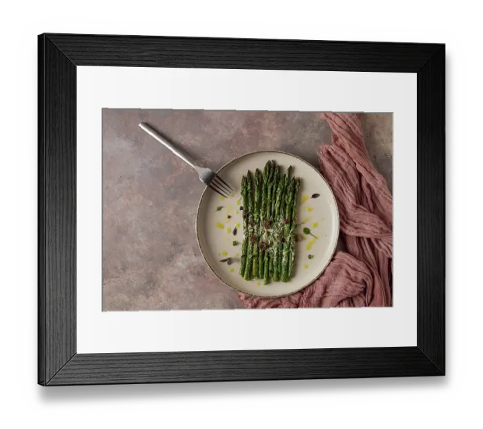 Framed Print : Grilled asparagus, spices and herbs