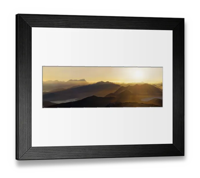 Framed Print : Sunset with view on the Jachenau with Walchensee and Zugspitze with Wetterstein range