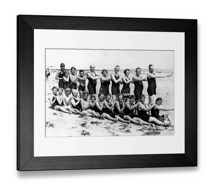 Framed Print : Bathing group on the beach, funny Framed Print : Bathing group on the beach, funny