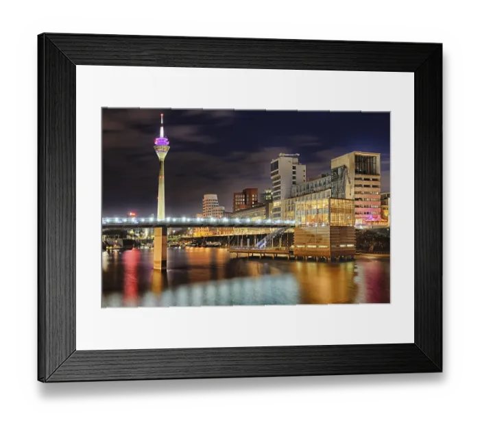Framed Print : Medienhafen, Media Harbour, with skyline at dusk