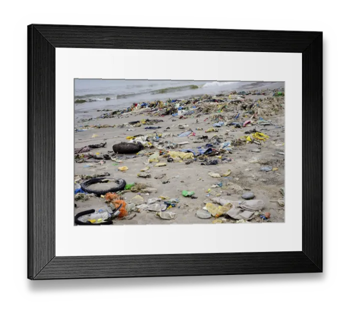 Framed Print : Plastic garbage on the beach, Dakar, Senegal