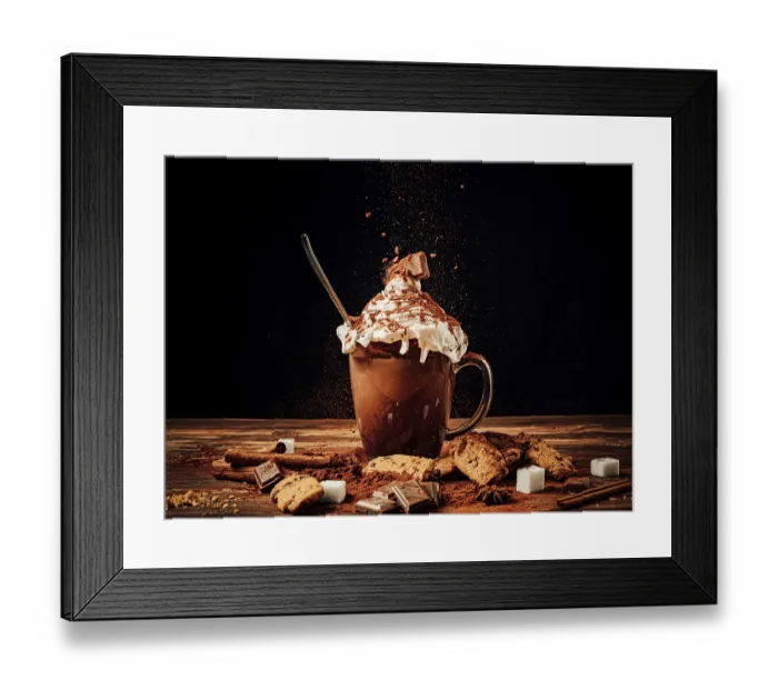 Framed Print : Food photography, cup with cocoa