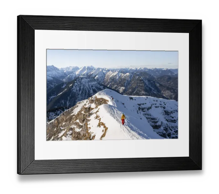 Framed Print : Two ski tourers at the summit of Schafreuter Framed Print : Two ski tourers at the summit of Schafreuter