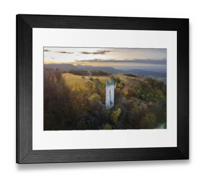Framed Print : Landscape photograph of the Schonberg Tower in Golden Autumn