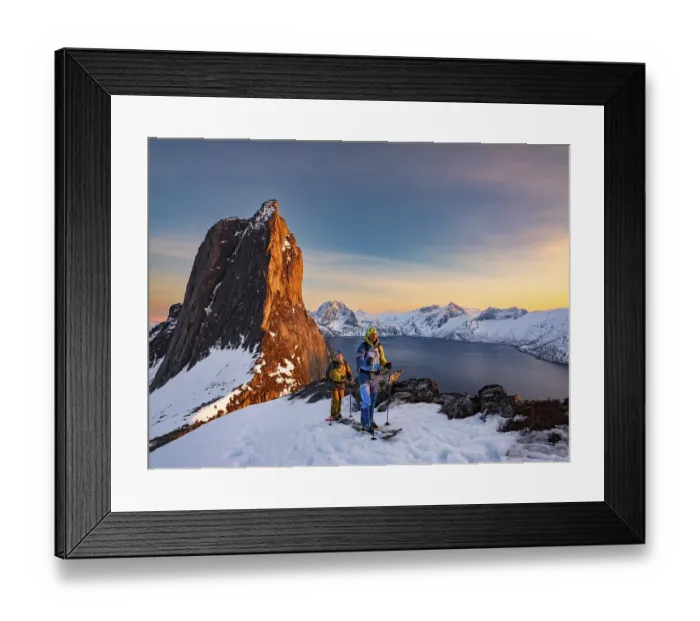 Framed Print : Two ski mountaineers at the Ascend of the steep mountain Segla Framed Print : Two ski mountaineers at the Ascend of the steep mountain Segla