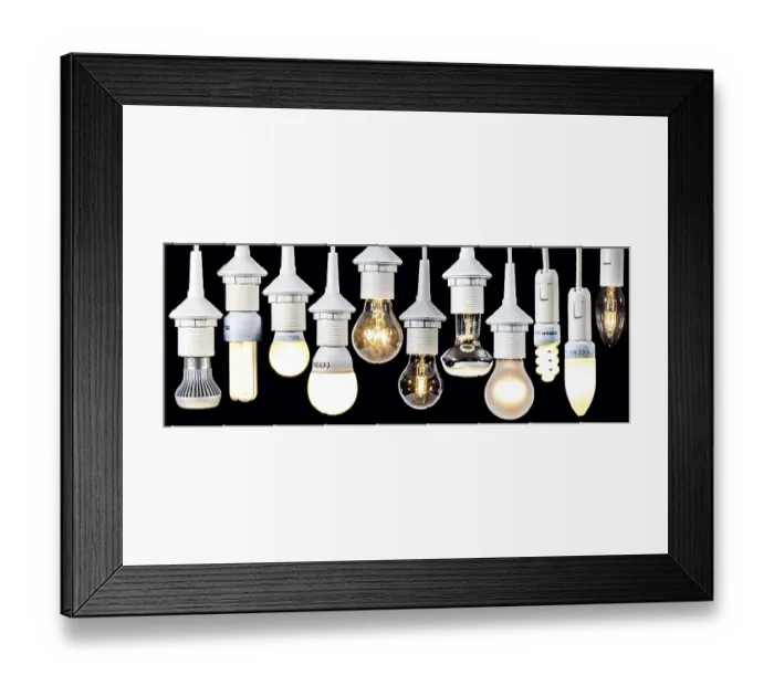 Framed Print : Various lamps, light bulbs, energy saving lamps and LED lamps