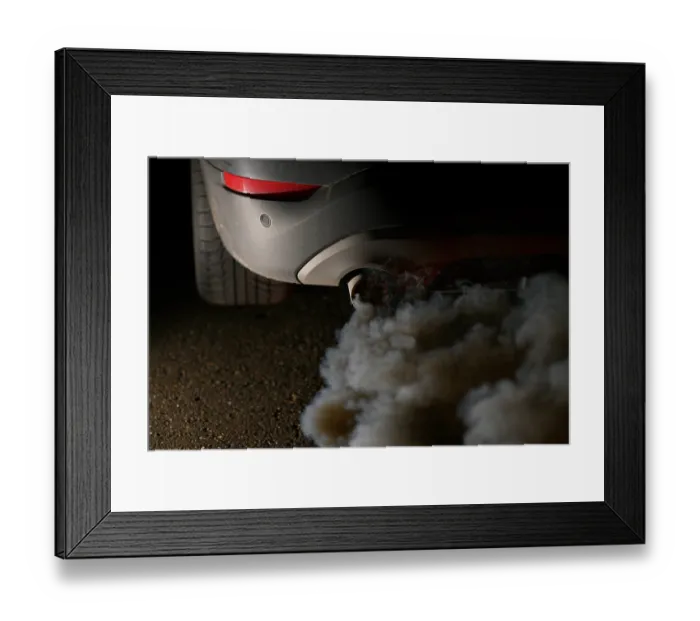 Framed Print : Exhaust with exhaust gases of a combustion engine