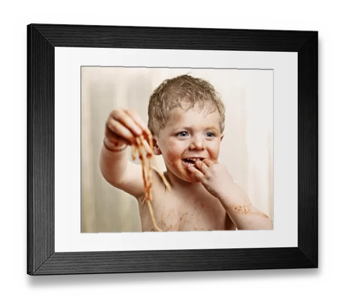 Framed Print : Toddler eating Spaghetti Framed Print : Toddler eating Spaghetti