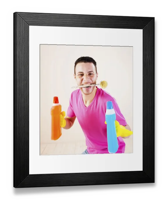 Framed Print : Smiling man with a cleaning brush between his teeth Framed Print : Smiling man with a cleaning brush between his teeth