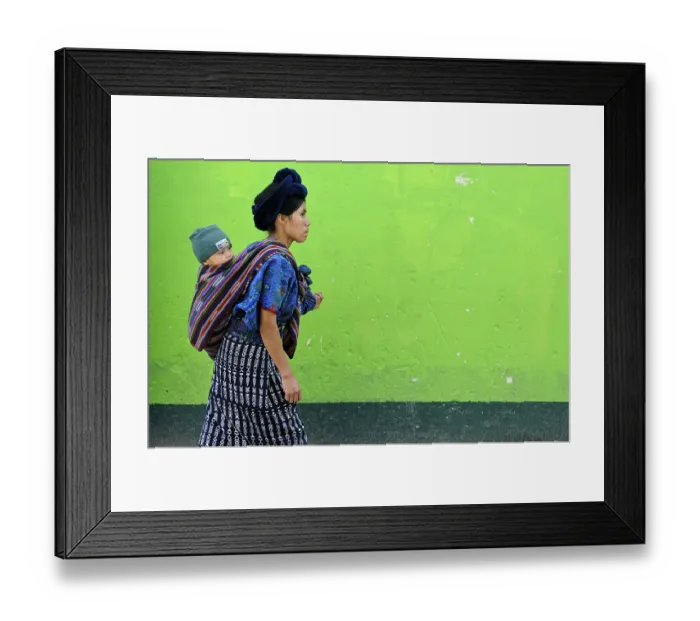 Framed Print : Mayan woman carrying a child, Antigua