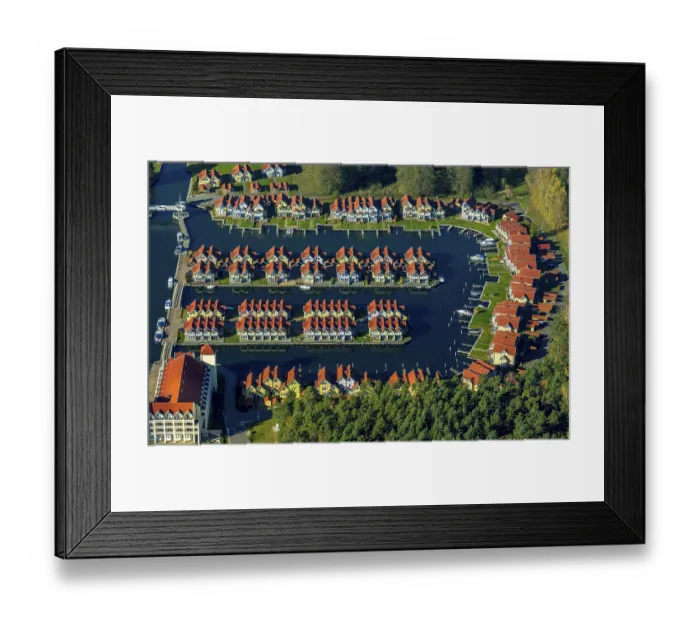 Framed Print : Aerial view, holiday homes with moorings Framed Print : Aerial view, holiday homes with moorings