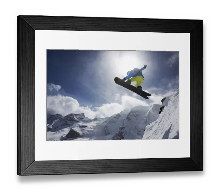 Framed Print : Snowboarder, jump, mountain panorama, St