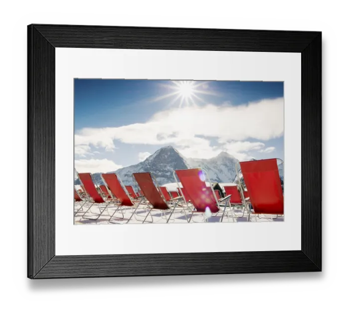 Framed Print : Deck chairs on Maennlichen mountain Framed Print : Deck chairs on Maennlichen mountain