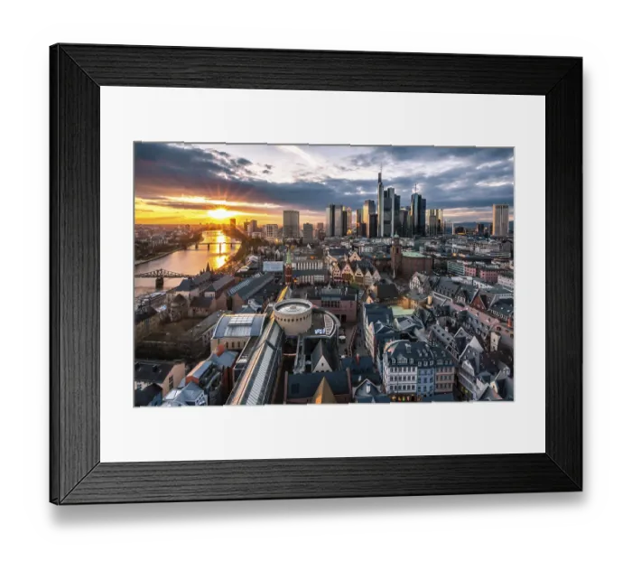 Framed Print : View into the sunset over an old town to the skyline Framed Print : View into the sunset over an old town to the skyline
