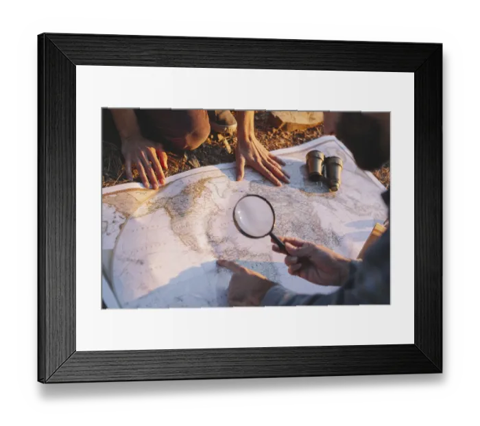 Framed Print : Crop man exploring map