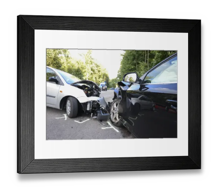 Framed Print : Scene of an accident, head-on collision between an Audi and a Ford Framed Print : Scene of an accident, head-on collision between an Audi and a Ford