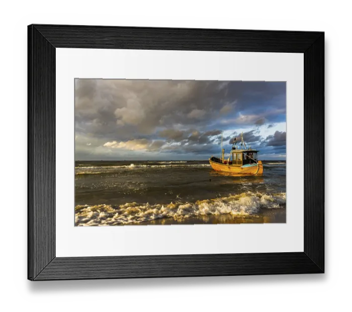Framed Print : Fishing boat in the sea, seaside resort Ahlbeck