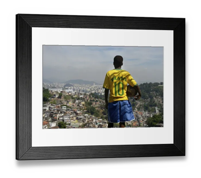 Framed Print : Boy, 13 years, wearing the jersey of the Brazilian national team Framed Print : Boy, 13 years, wearing the jersey of the Brazilian national team