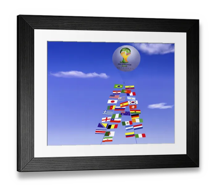 Framed Print : Captive balloon, at its ropes the flags of the FIFA World Cup participants in 2014 Framed Print : Captive balloon, at its ropes the flags of the FIFA World Cup participants in 2014