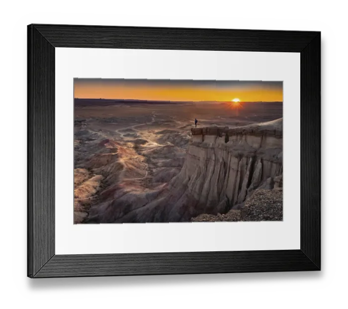 Framed Print : Tourist standing on rock formation Tsagaan Suvarga Framed Print : Tourist standing on rock formation Tsagaan Suvarga