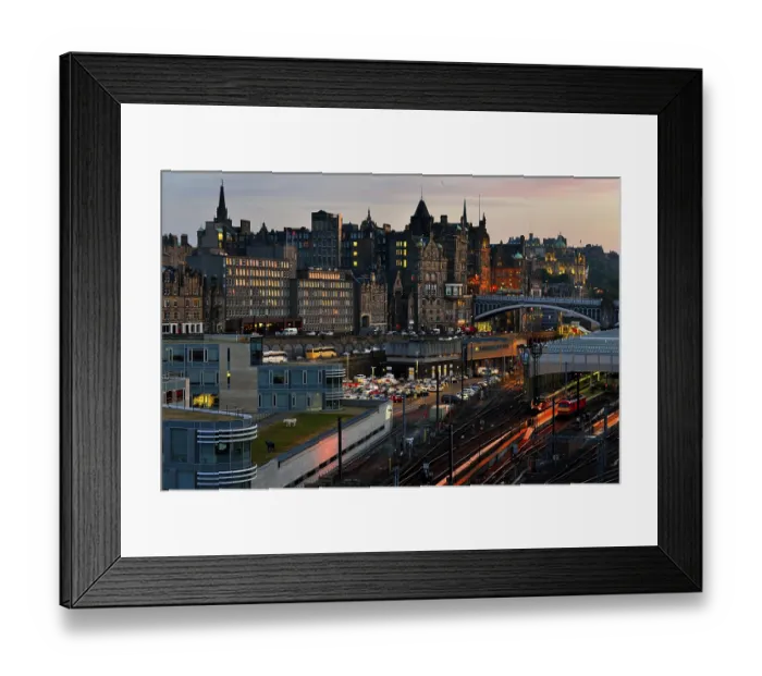 Framed Print : View over railway station on old town at dusk Framed Print : View over railway station on old town at dusk