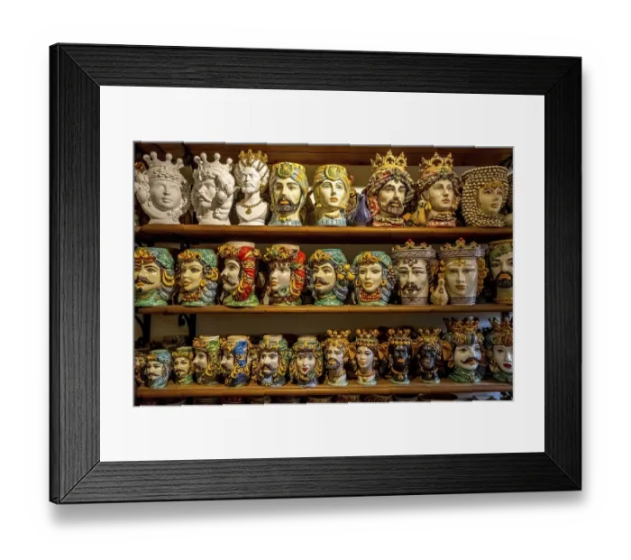 Framed Print : Ceramic heads and decorations, Taormina
