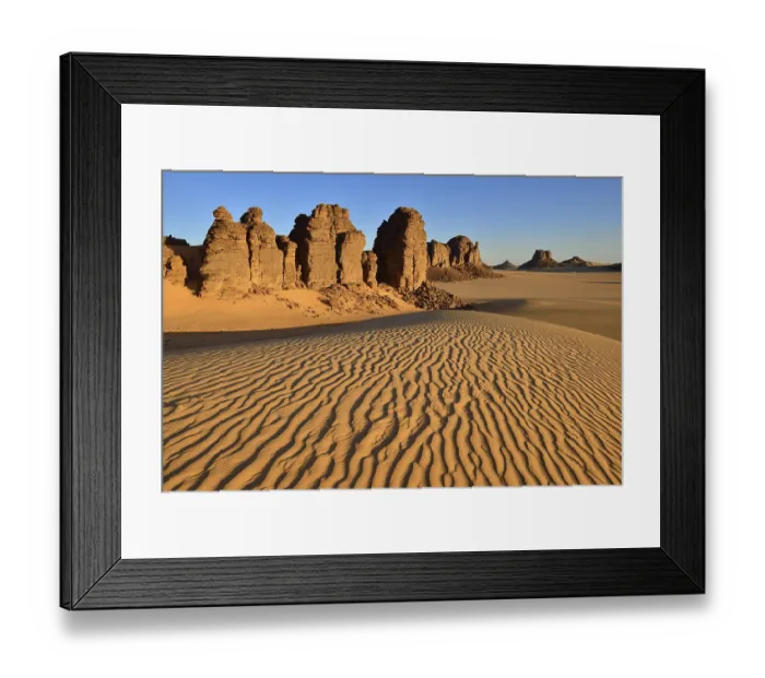 Framed Print : Sanddunes and rock towers in Tiou Tatarene Framed Print : Sanddunes and rock towers in Tiou Tatarene