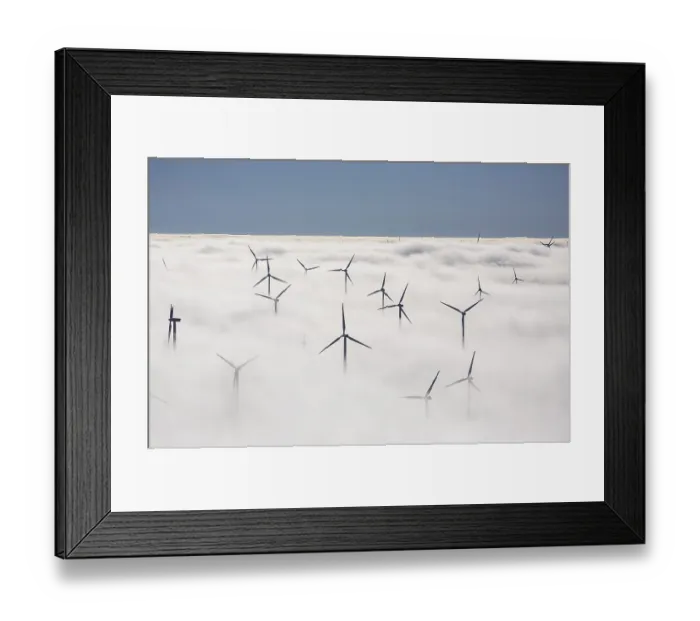 Framed Print : Wind turbines covered by low clouds Framed Print : Wind turbines covered by low clouds