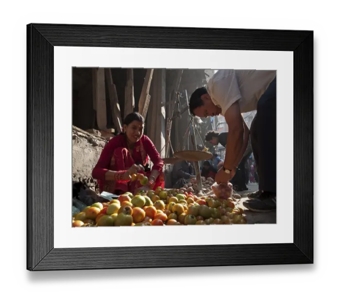 Framed Print : Woman selling vegetables in the streets of Kathmandu