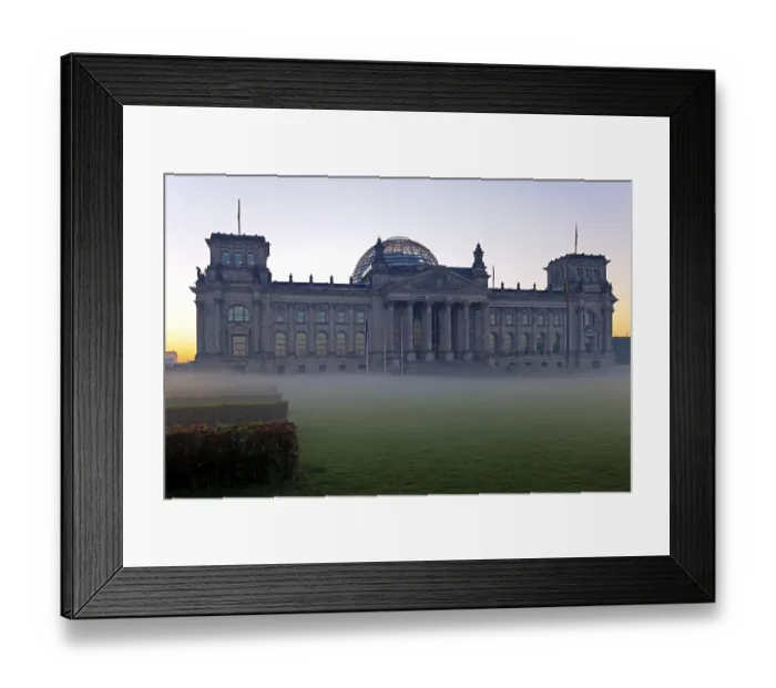 Framed Print : Reichstag Building at dawn with ground fog and backlighting Framed Print : Reichstag Building at dawn with ground fog and backlighting