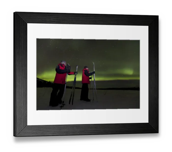 Framed Print : Young couple, woman and man, cross country skiing Framed Print : Young couple, woman and man, cross country skiing
