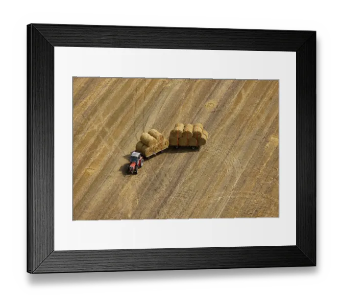 Framed Print : Aerial view, tractor, two trailers