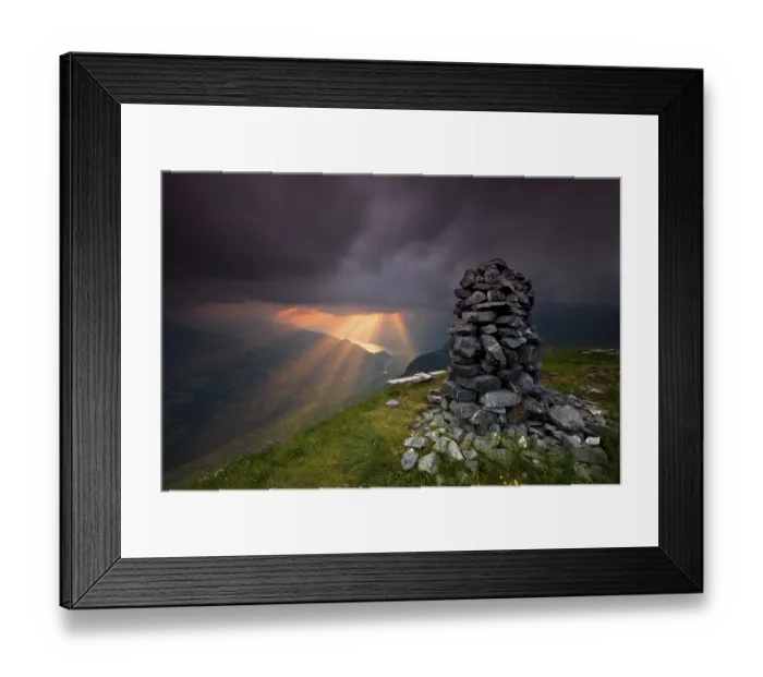 Framed Print : Cairn, pile of stones, sunset, the Alps