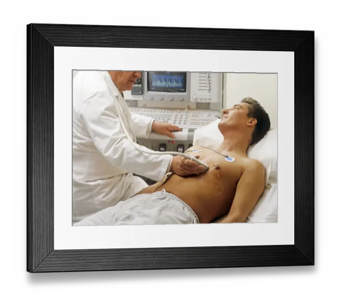 Framed Print : Doctor and patient at a ECG, electrocardiographic examination