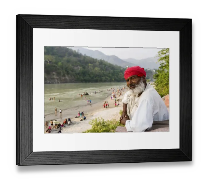 Framed Print : Portrait of a man, watching pilgrims