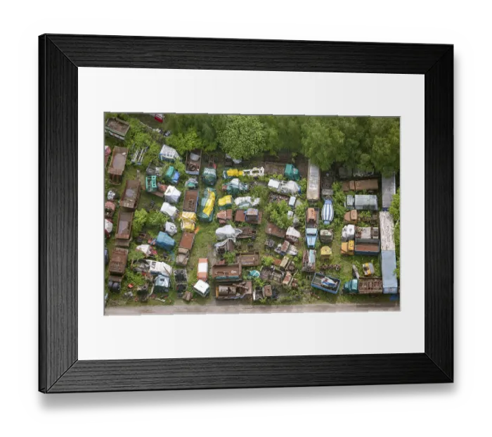 Framed Print : Aerial view, truck scrapyard, Schubert Walter Karosseriebau GmbH Framed Print : Aerial view, truck scrapyard, Schubert Walter Karosseriebau GmbH