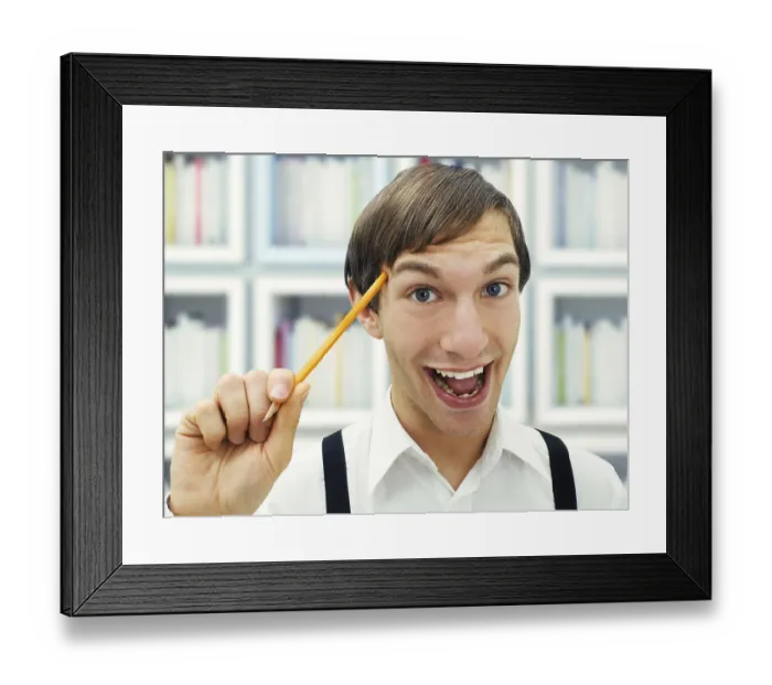 Framed Print : Smiling accountant, clerk standing in front of a file cabinet