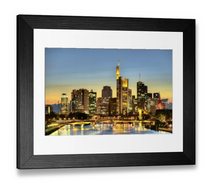 Framed Print : Skyline and financial district at dusk