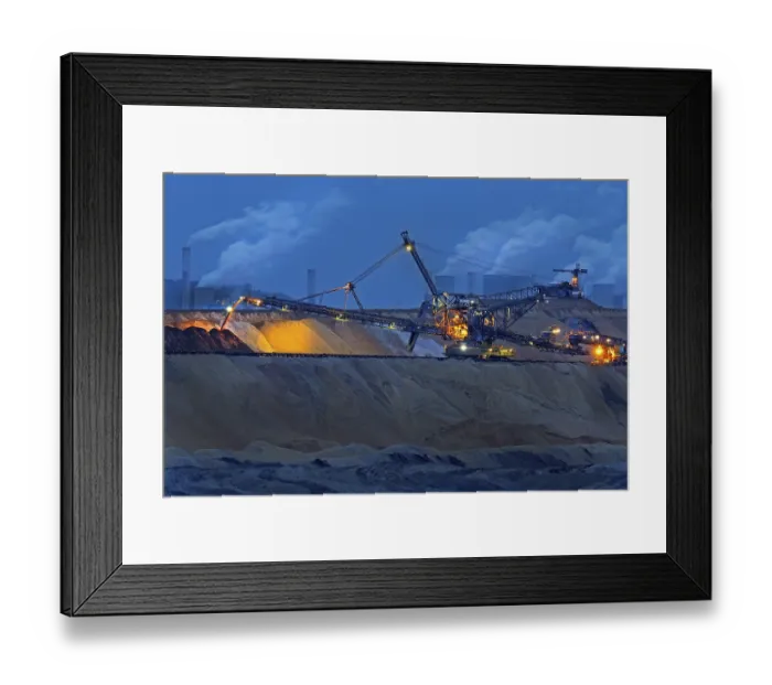 Framed Print : Lignite opencast mine at night
