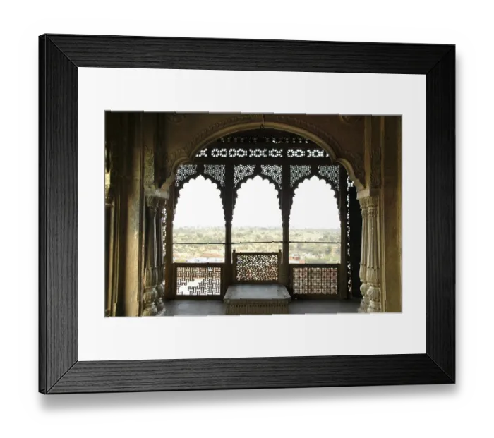 Framed Print : Open and richly ornamented hall city palace Karauli Rajasthan India