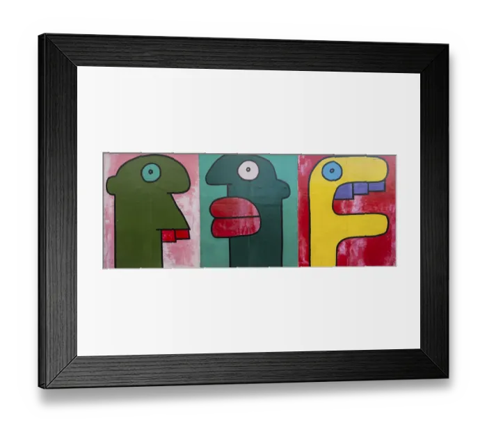 Framed Print : Colourful comic-style heads, paintings at the Berlin Wall Framed Print : Colourful comic-style heads, paintings at the Berlin Wall