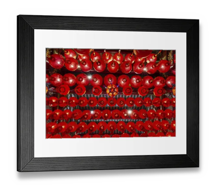 Framed Print : Traditional Chinese lanterns, numerous lanterns hanging from the ceiling