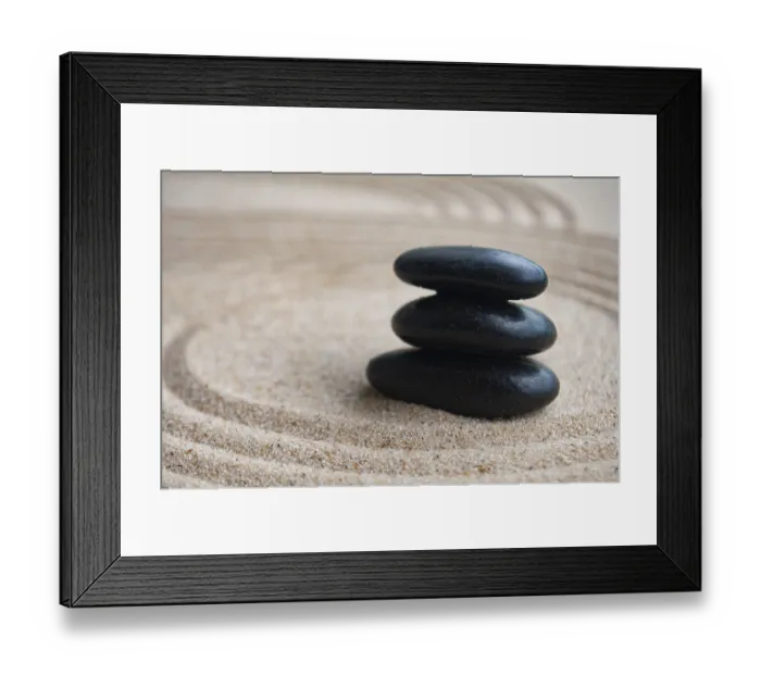 Framed Print : Side view of zen stones with customizable space for text